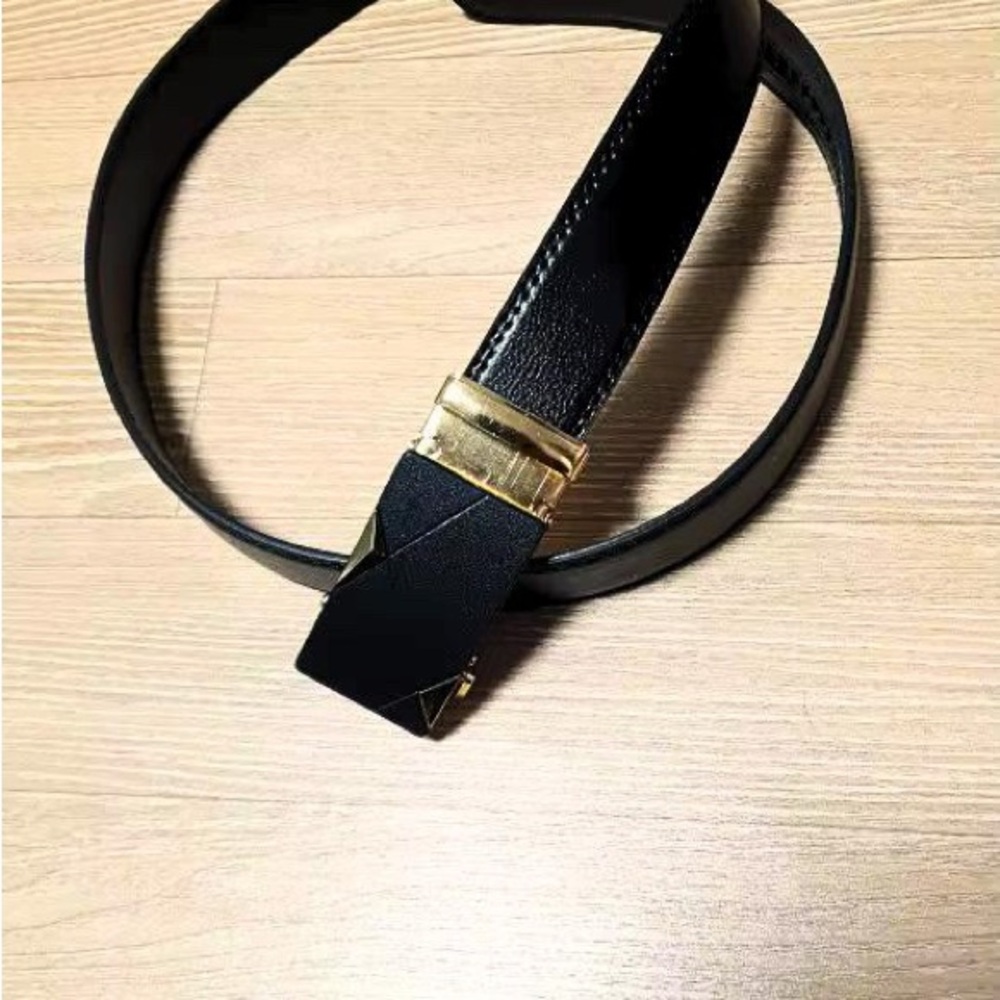 Black Leather Men's Belt with Gold Buckle